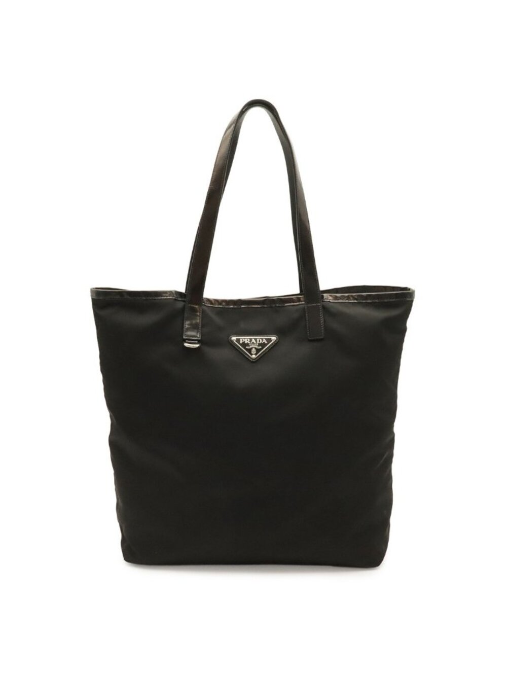 Prada Tote Shoulder Bag Nylon Leather Nero Black Silver